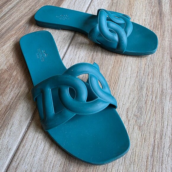 Hermes Aloha Green Rubber Sliders Sandals Eur. 36 - Picture 3 of 12